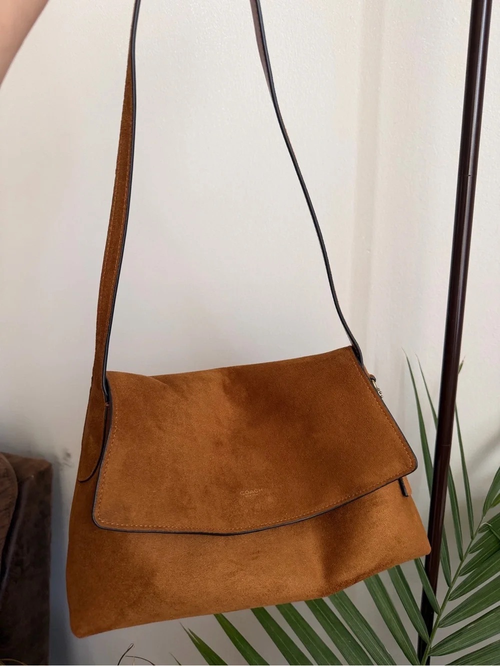 Coach Suede Shoulder Bag in Cognac Brown